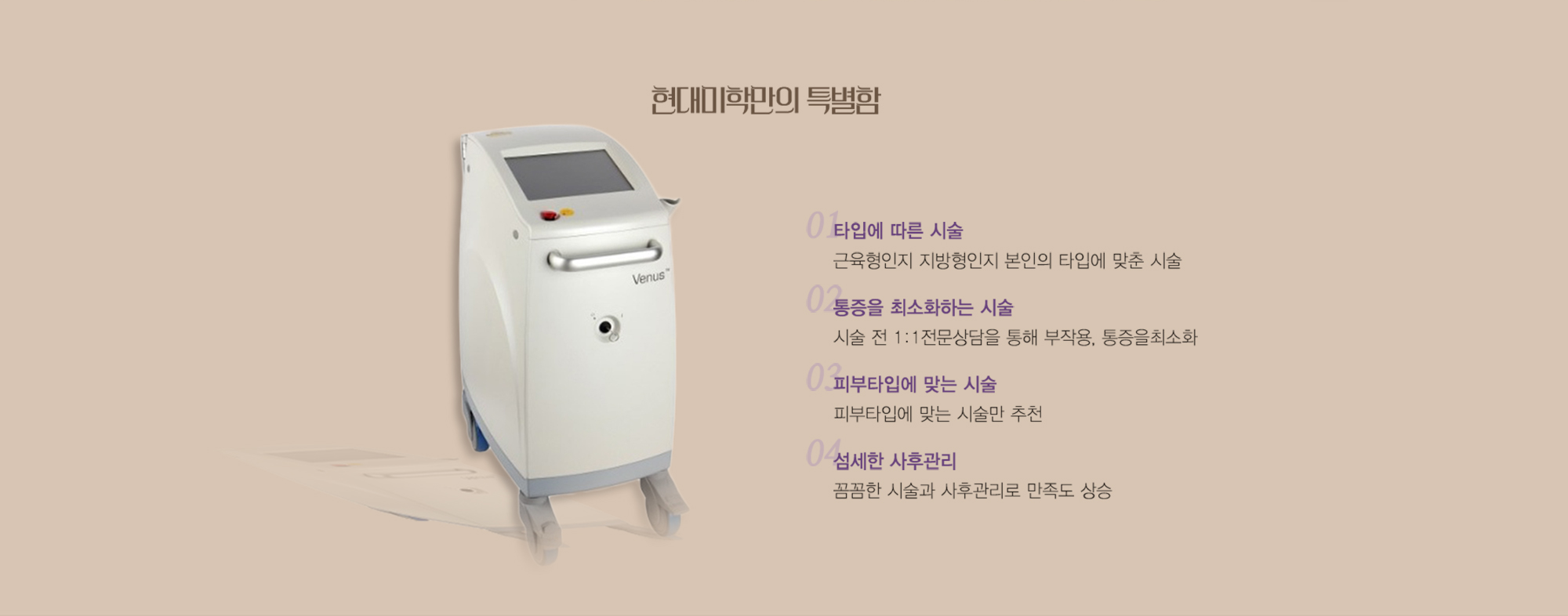 ความพิเศษเฉพาะของ H-Mihak — ภาพอุปกรณ์ Venus Laser และจุดเด่นพิเศษสี่ประการ