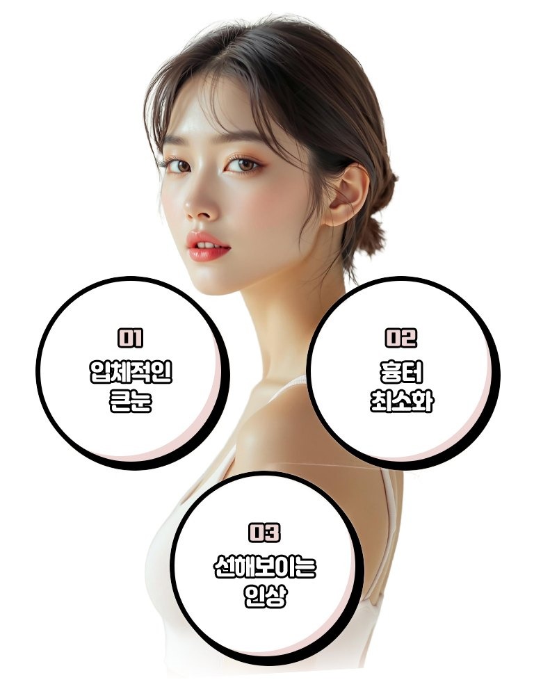 นางแบบผลลัพธ์ศัลยกรรมเปิดหางตาล่าง — ดวงตาโตและมีมิติ